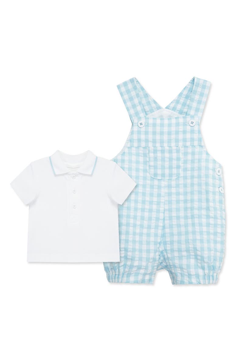 Little Me Polo Top & Gingham Shortalls Set, Main, color, 