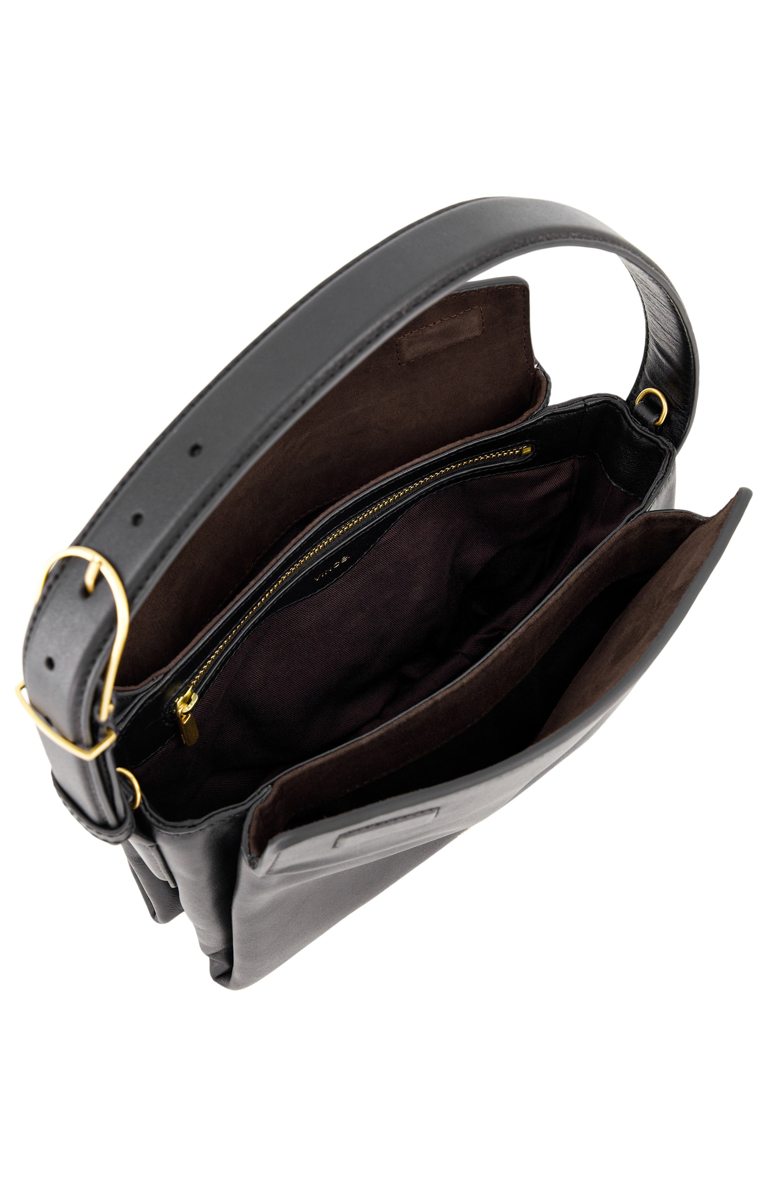 Vince Sidney Boxy Nappa Leather Shoulder Bag, Alternate, color, Black