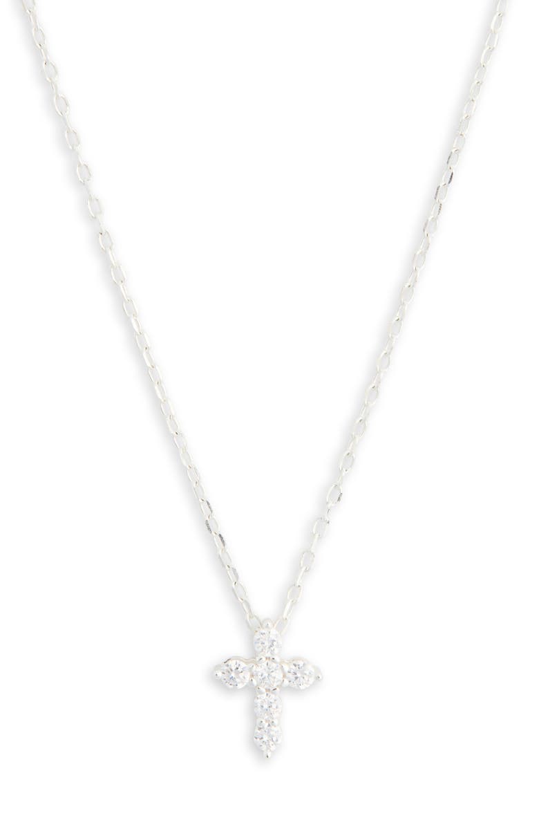Argento Vivo Sterling Silver Cubic Zirconia Cross Pendant Necklace, Alternate, color,