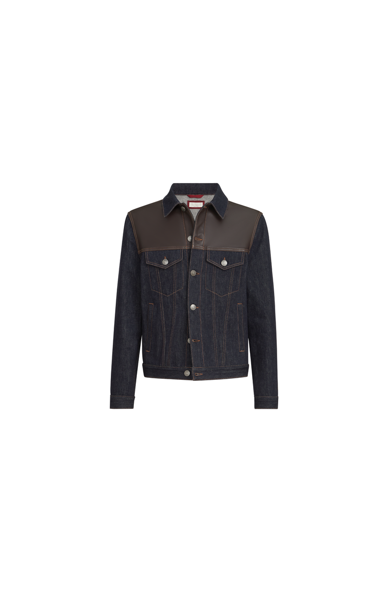 Brunello Cucinelli Paneled no-fade denim four-pocket jacket, Alternate, color, Blue