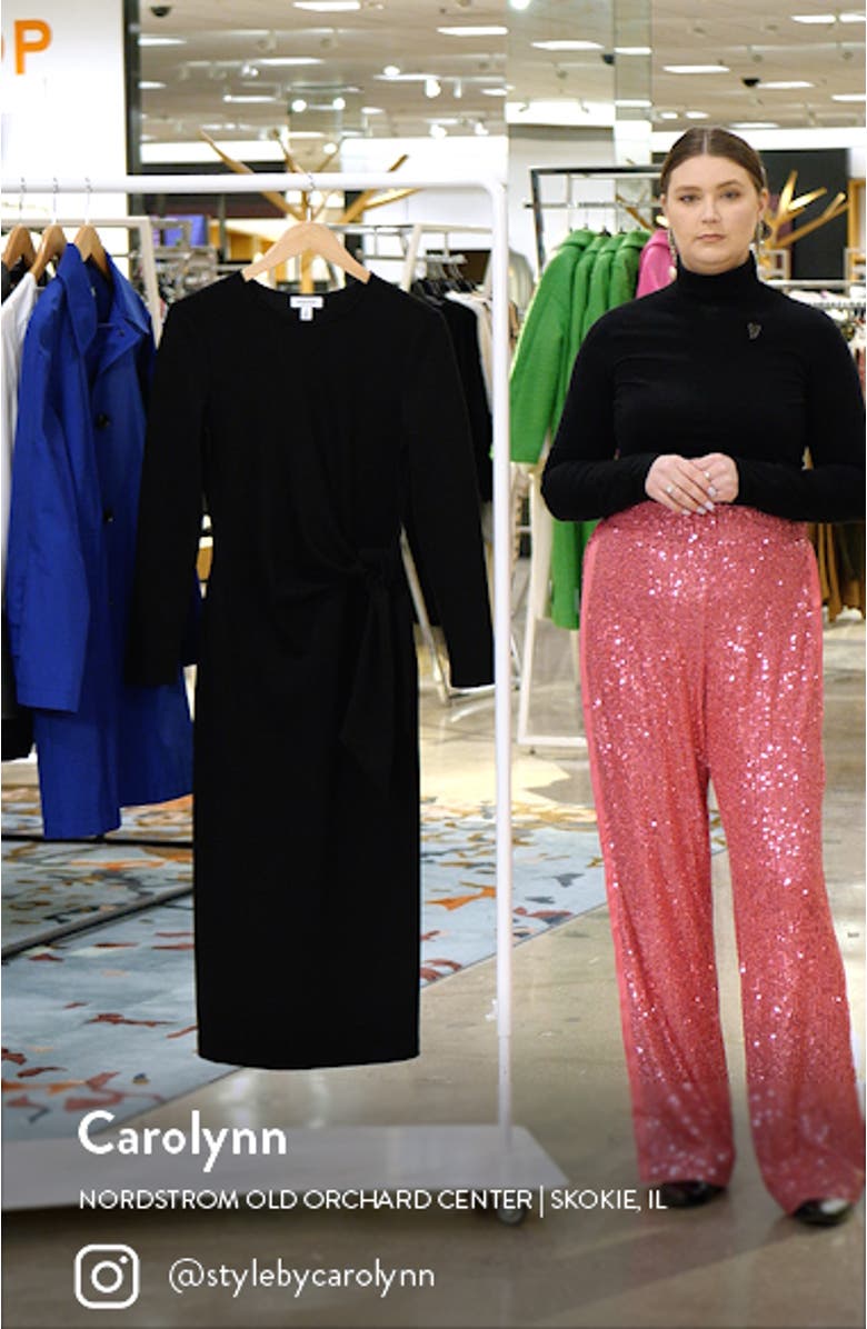 Tie Waist Long Sleeve Knit Midi Dress, sales video thumbnail