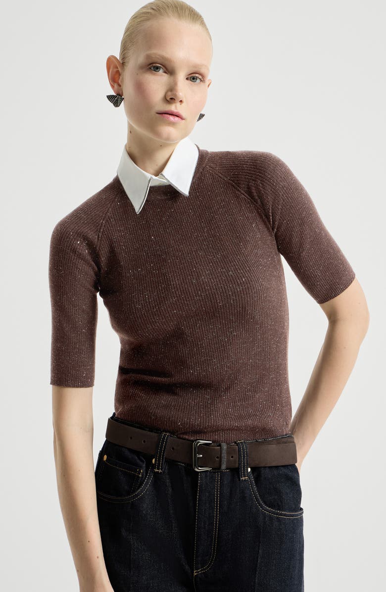 Brunello Cucinelli Sparkling cashmere lightweight sweater, Alternate, color, Cocoa