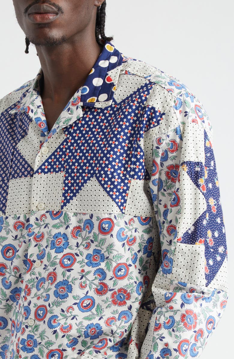 Bode Thistle Star Long Sleeve Camp Shirt, Alternate, color, 