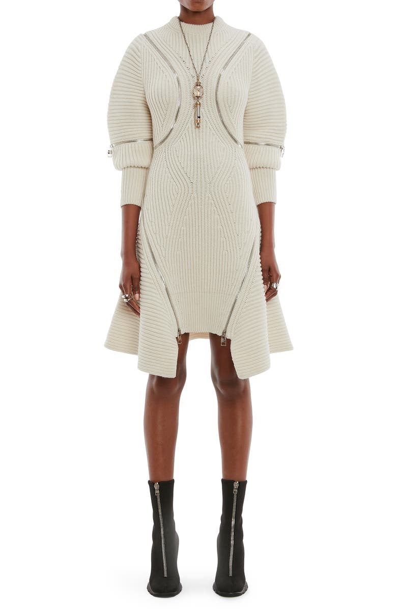 McQueen Alexander McQueen Rib Zip Wool & Cashmere Sweater Dress, Main, color, 