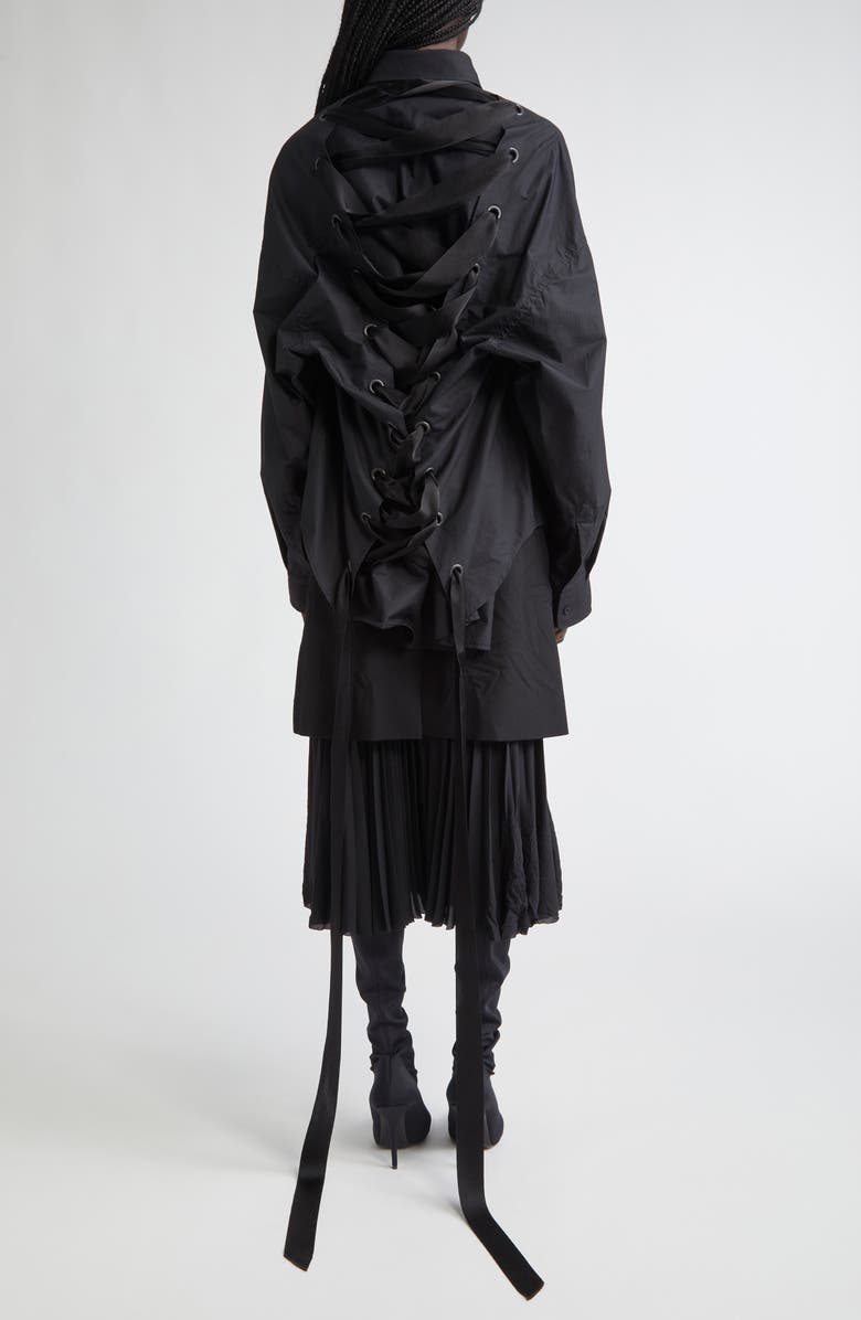 Balenciaga Lace-Up Cotton Poplin Shirt, Alternate, color, 1000 Black