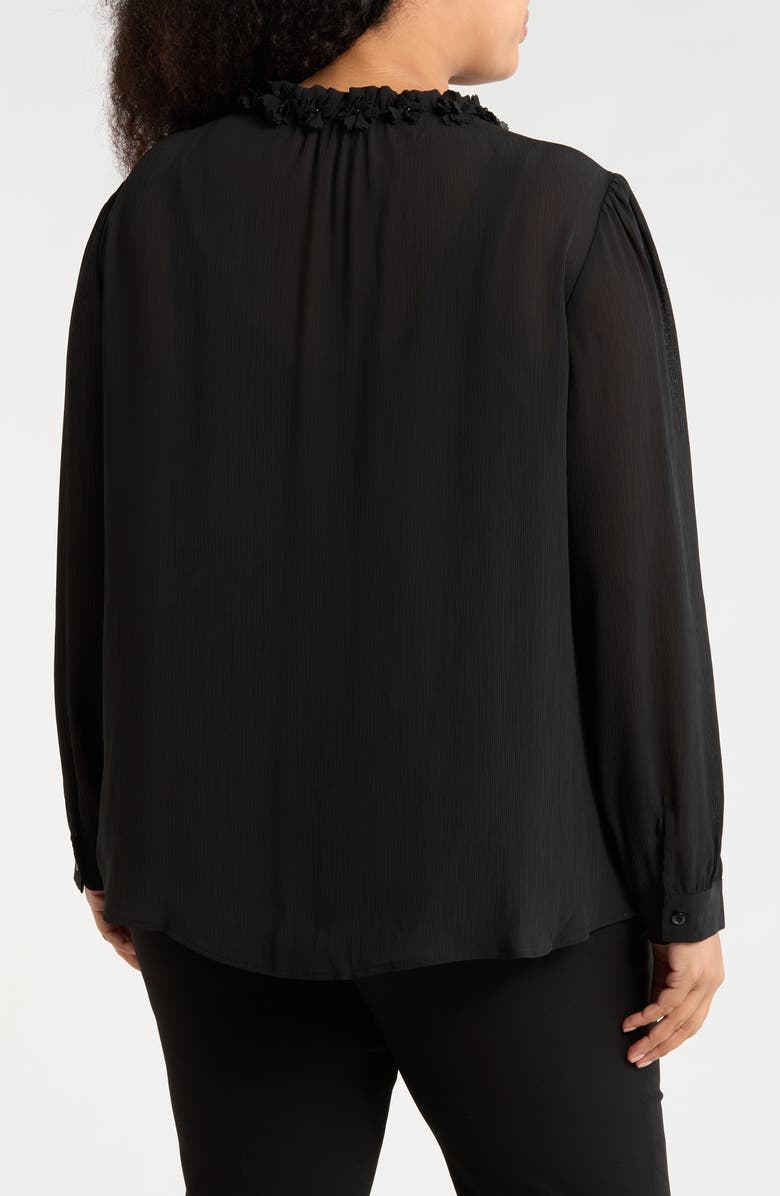 Adrianna Papell Flower Tie Neck Button-Up Shirt, Alternate, color, Black