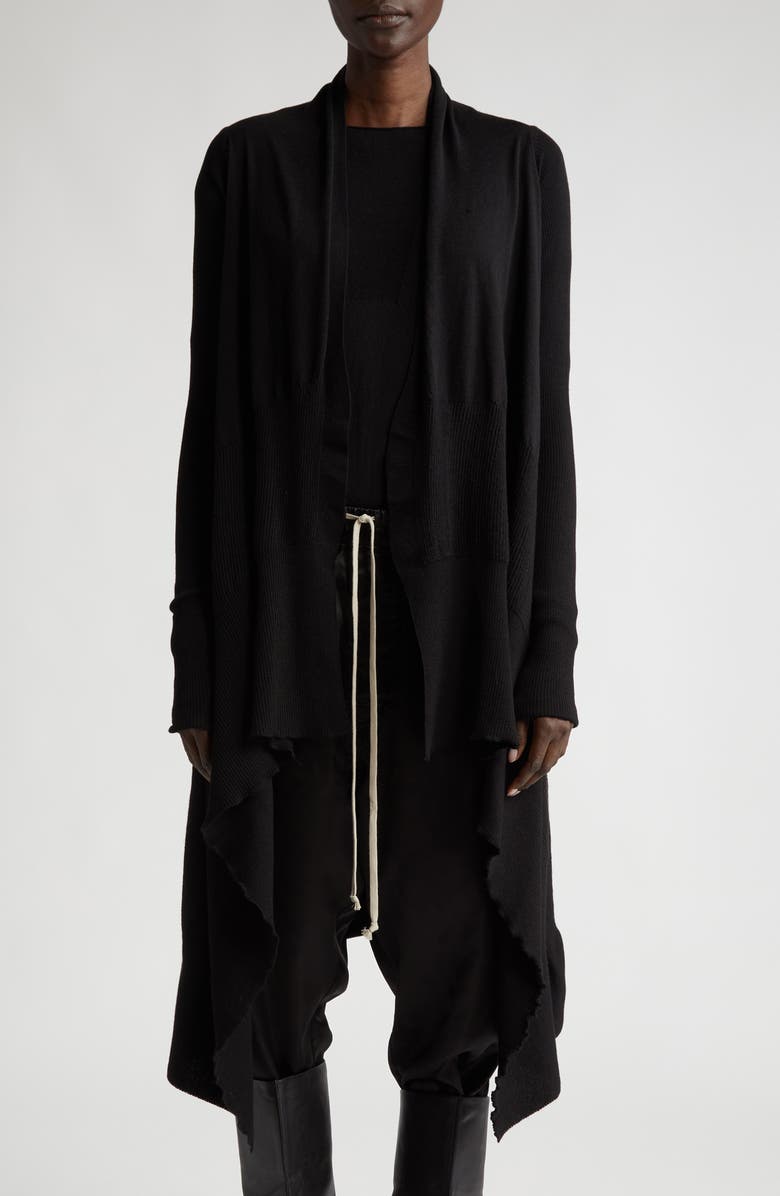 Rick Owens Open Front Long Wool Cardigan, Main, color, 