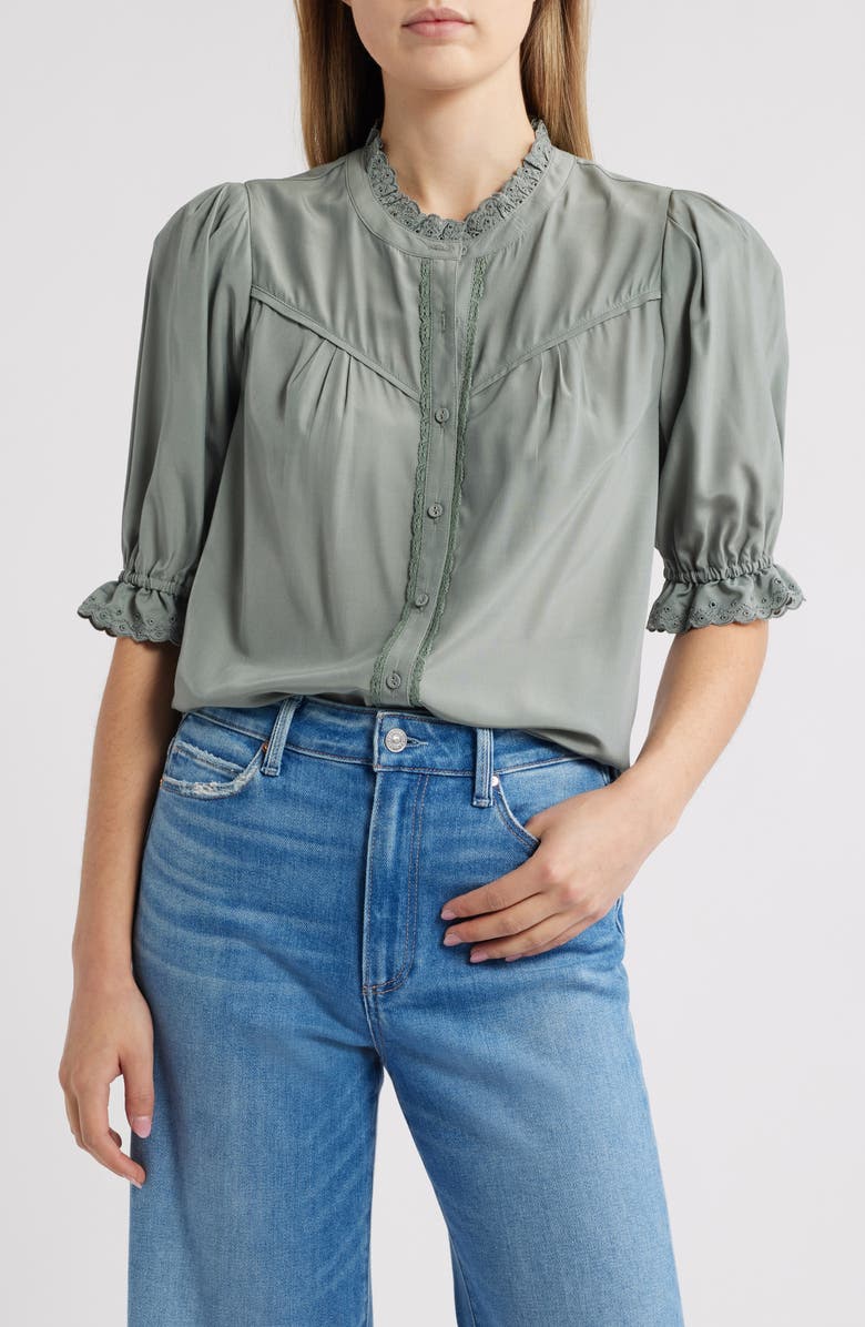 Wit & Wisdom Eyelet Accent Top, Main, color, Deep Seagrass
