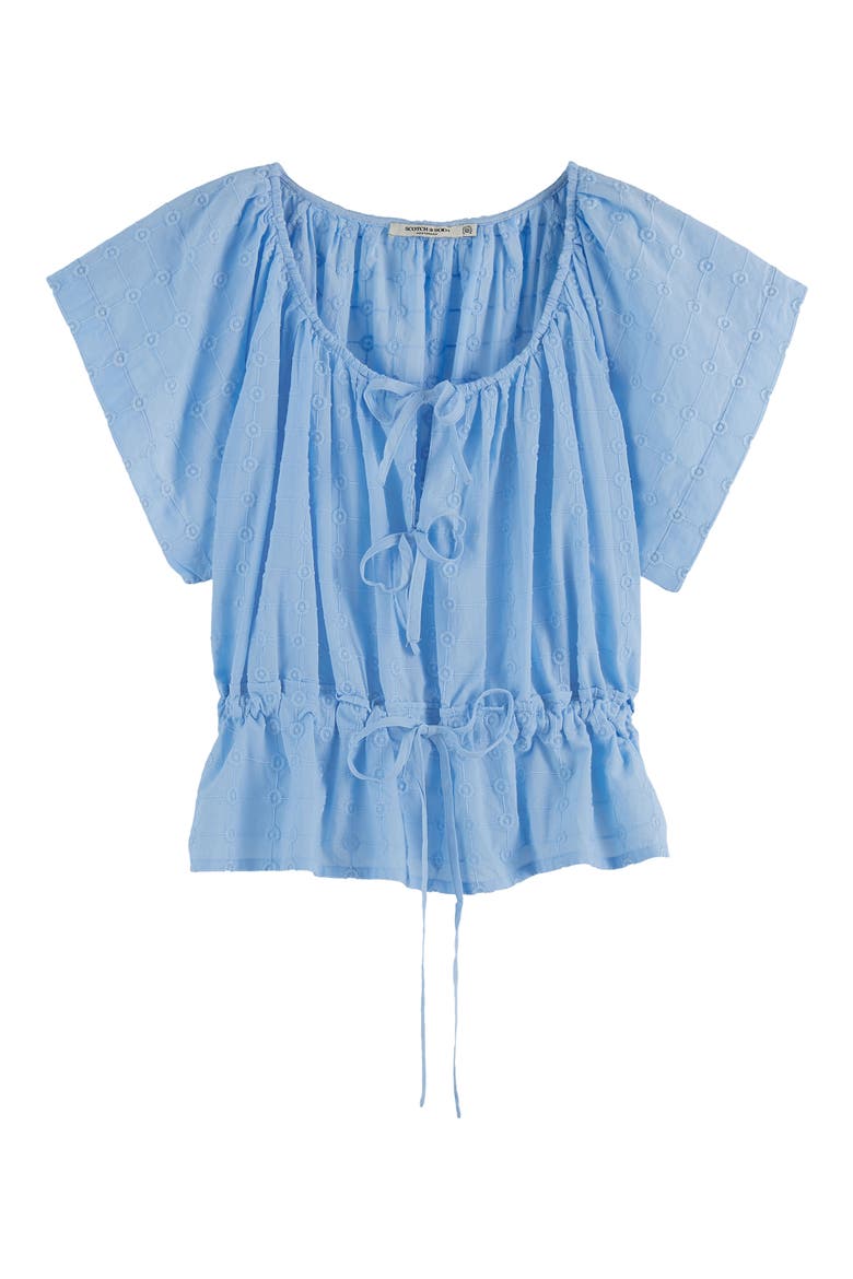 Broderie Tie Front Top, Alternate, color, BLUE LINEN