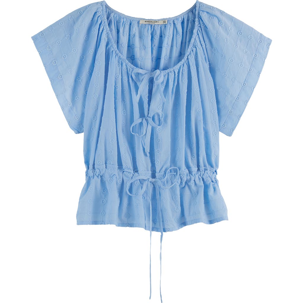 Scotch & Soda Broderie Tie Front Top In Blue