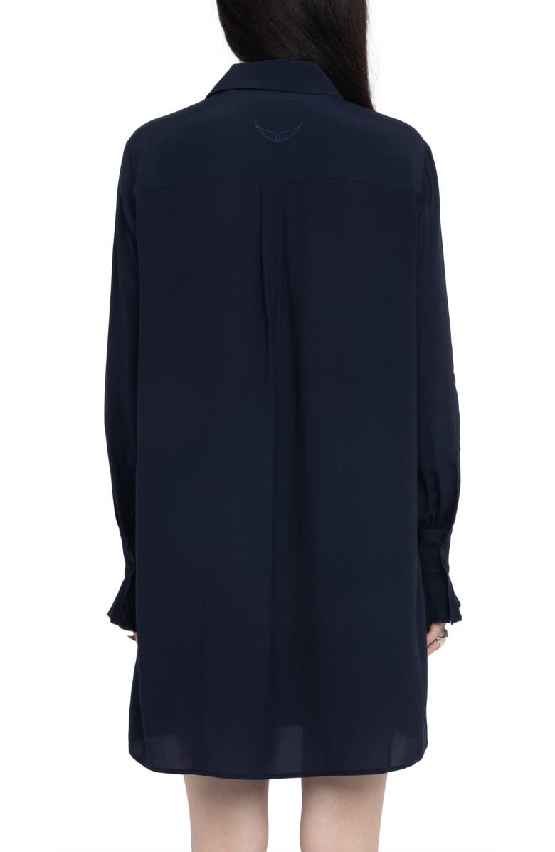 Zadig & Voltaire Rhelyne Ruffle Long Sleeve Shirtdress, Alternate, color, Encre