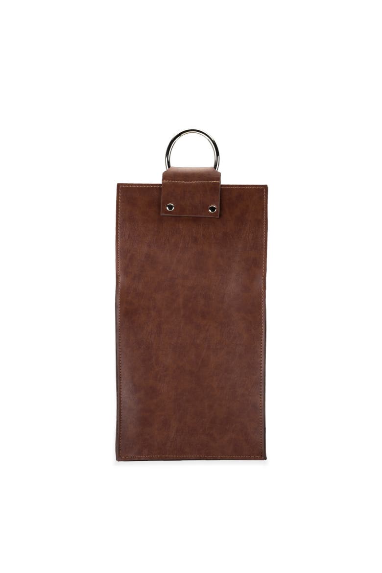 Brown Double-Bottle Wine Tote in Faux Leather, Alternate, color, Brown