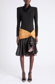 Valentino Draped Cowl Neck Taffeta Dress