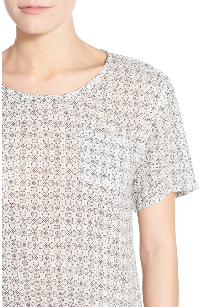 Linen & Cotton Woven Relaxed Tee, Alternate, color, IVORY- BLACK STAR PRINT