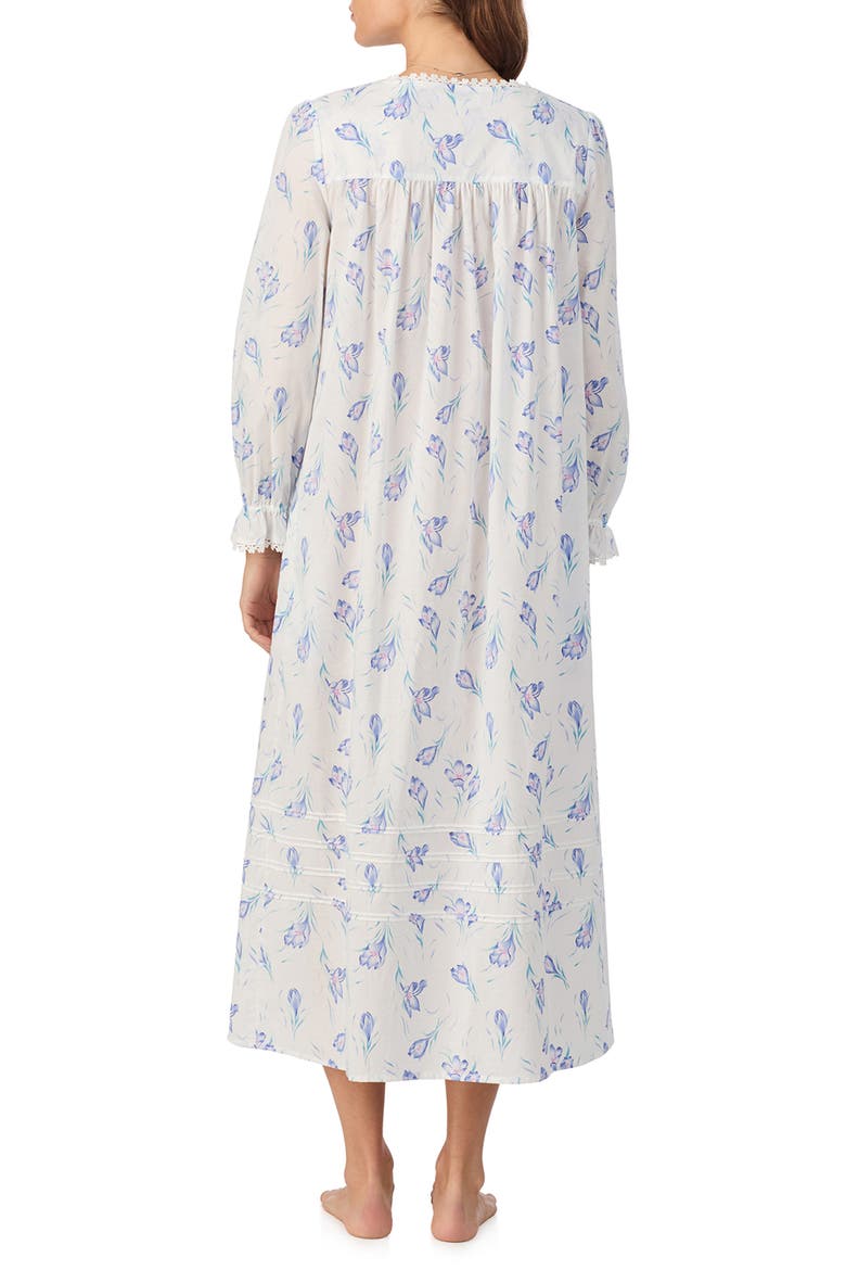 Long Sleeve Cotton Ballet Nightgown, Alternate, color, WHITE/ BLUE FLORAL