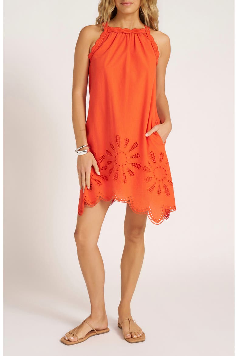Cove Embroidered Sleeveless Dress, Main, color, TOMATO