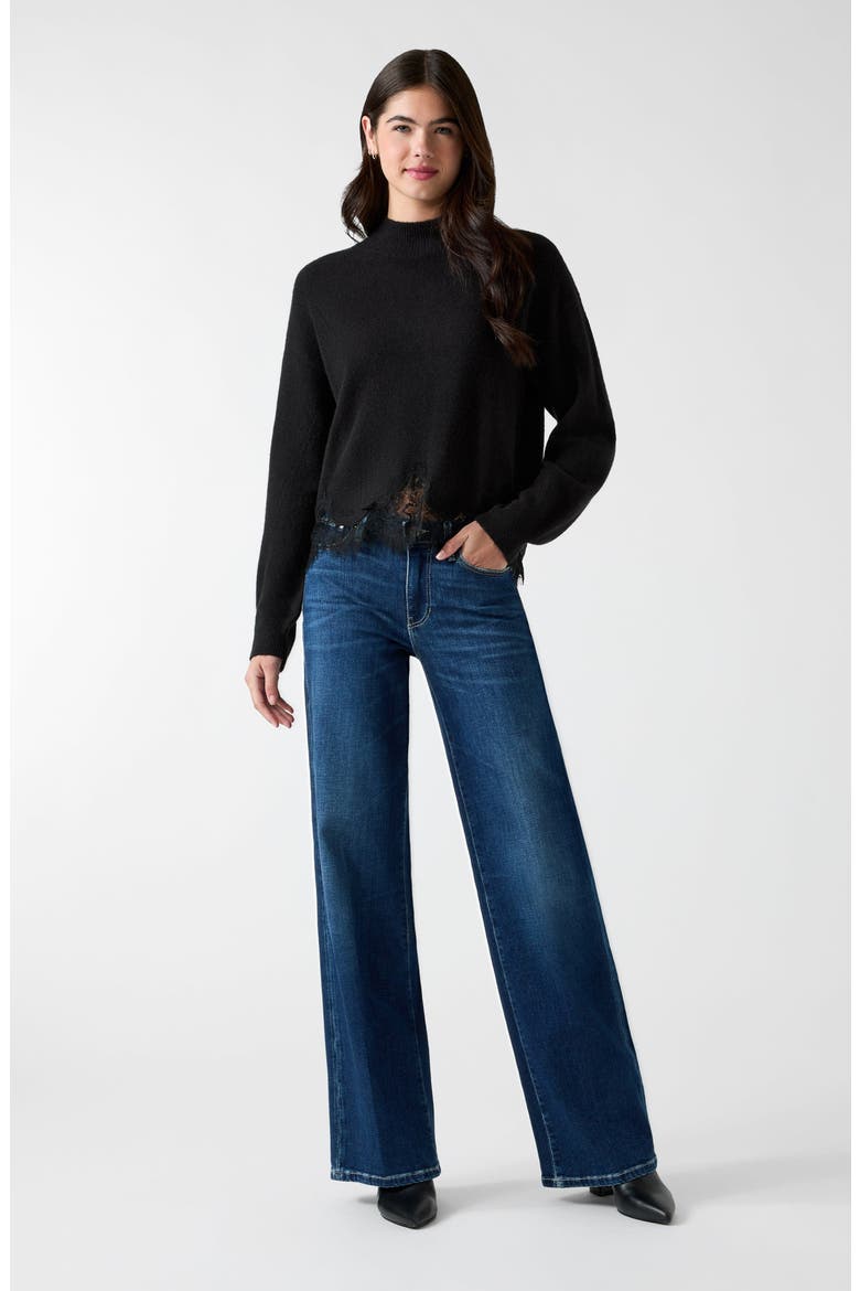 Hayden Lace Hem Mock Neck Sweater, Alternate, color, JBLACK-BLACK