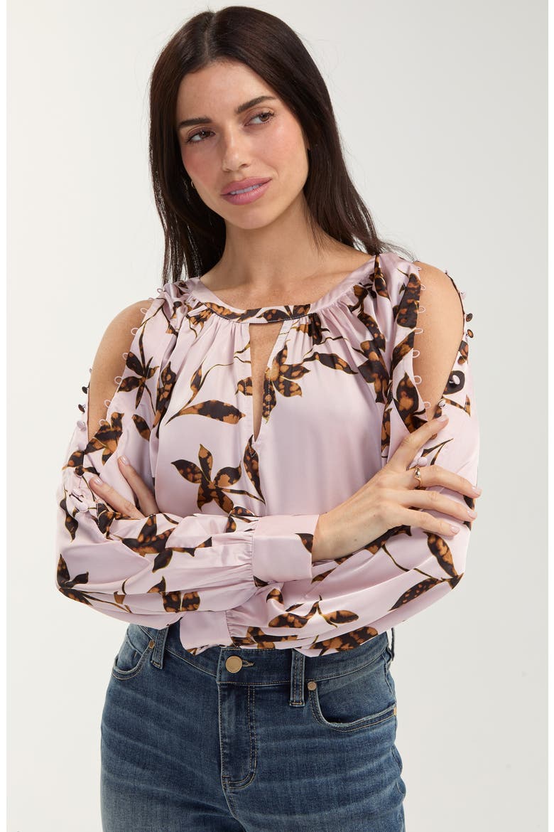 Floral Shoulder Cutout Top, Alternate, color, PINK CH BRONZE MULTI