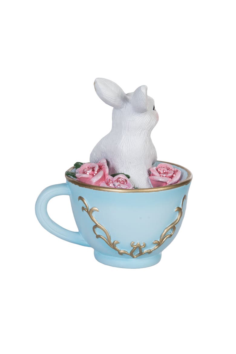 White Easter Bunny Blue Tea Cup Decorative Small Figurine 4", Alternate, color, Pink