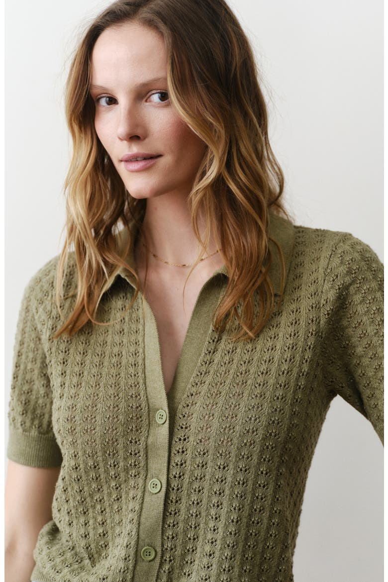 Piper Pointelle Stitch Cotton Button-Up Shirt, Alternate, color, SAGE