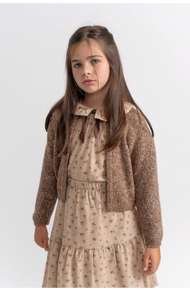 The Umbrella Academy Girl Mix Knit Bow Tie Ribbed Cuffs Cardigan, Alternate, color, Grey Mix