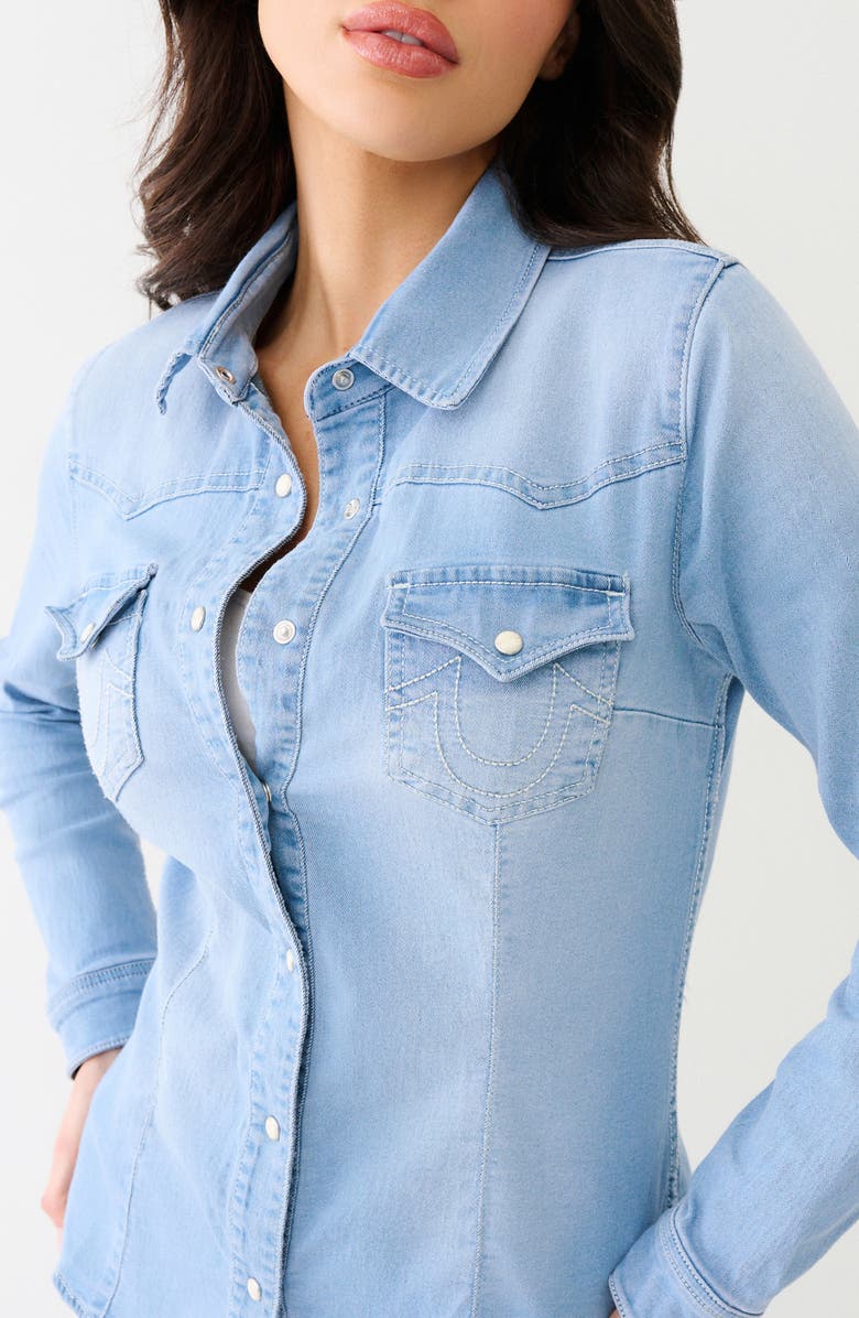True Religion Western Long Sleeve Denim Shirt, Alternate, color, Light Blue Wash