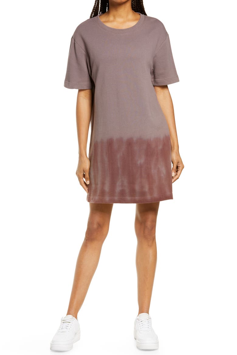 Tie Dye T-Shirt Dress, Main, color, GREY SPARROW