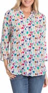APNY Print Mandarin Collar Chiffon Button-Up Top