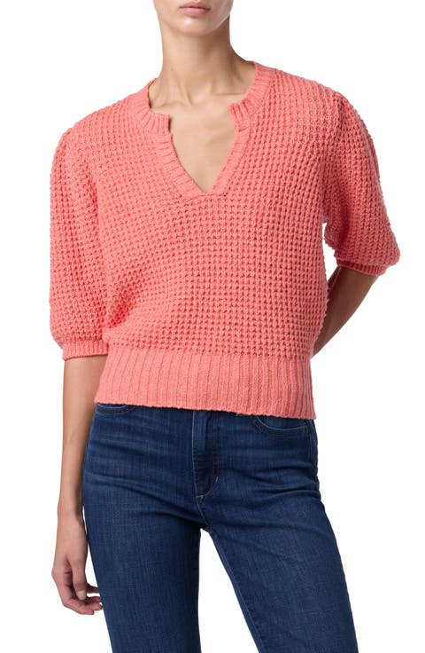 Split Neck Puff Sleeve Sweater