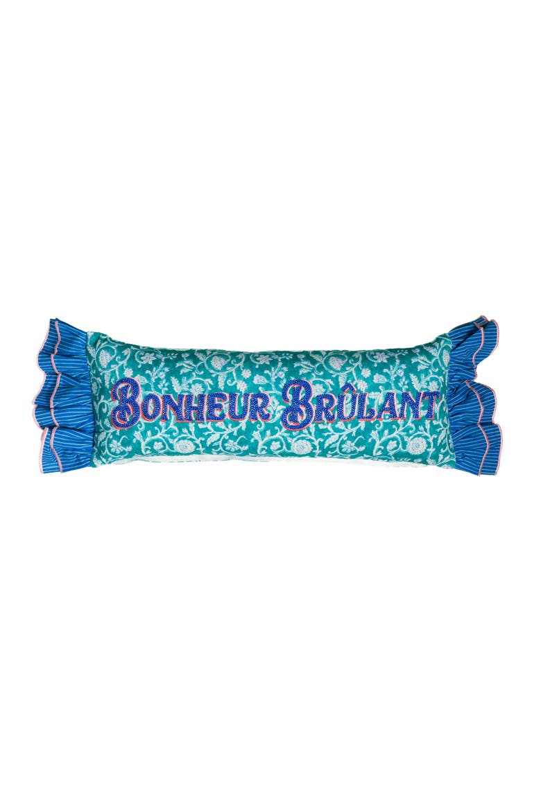 Ghuni Bonheur Ruffled Embroidered 100% Cotton Home Accent, Main, color, Blue