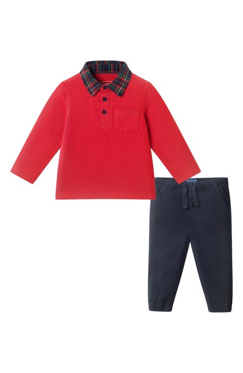 Long Sleeve Stretch Cotton Polo & Drawstring Pants Set (Baby)
