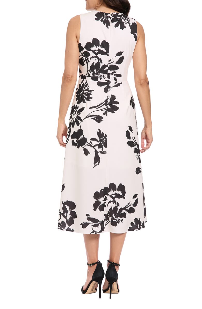 London Times Floral Pleat Waist Midi Dress, Alternate, color, Cream/ Black
