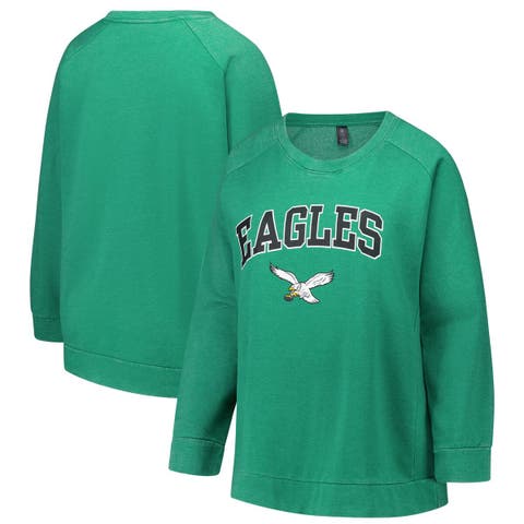 Women's Profile  Kelly Green Philadelphia Eagles Plus Size Acid Wash Raglan Sweatshirt