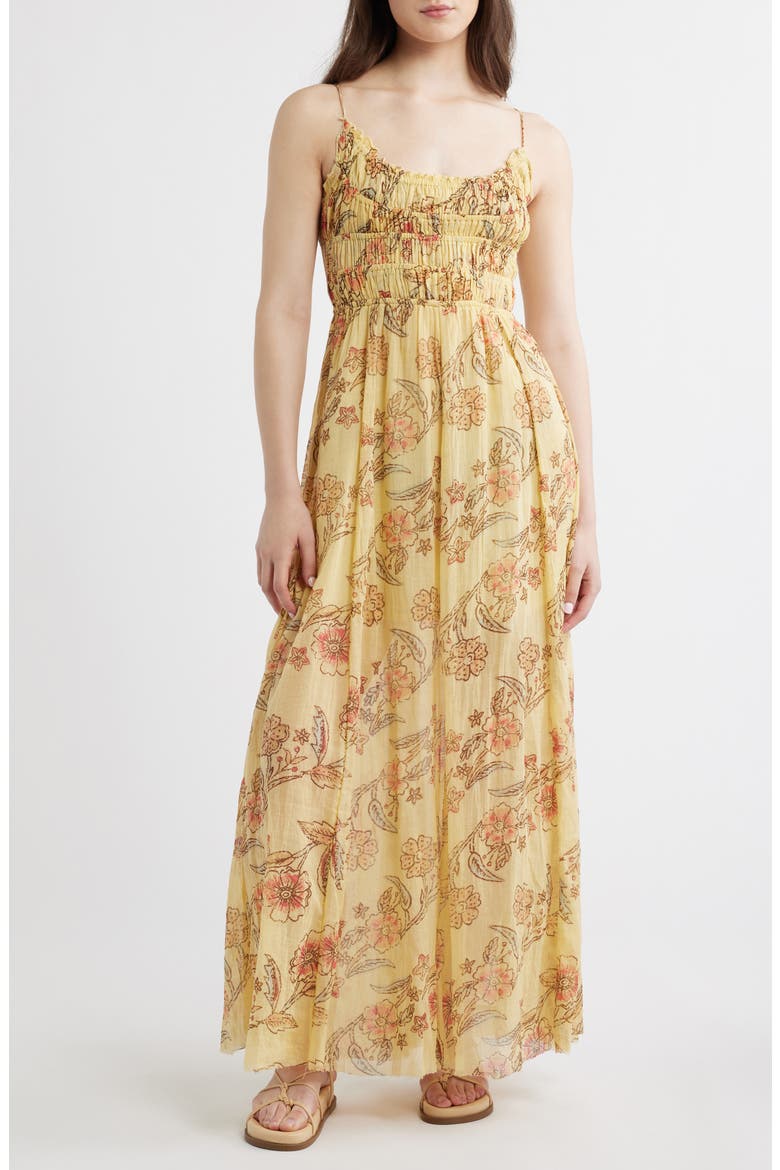 Ciella Floral Cotton Maxi Dress, Main, color, VANILLA CUSTARD COMBO