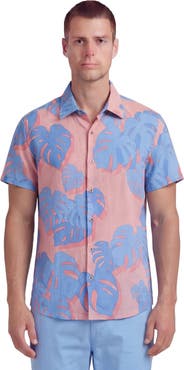Lords of Harlech Monstera Floral Mens Linen Button-up Shirt