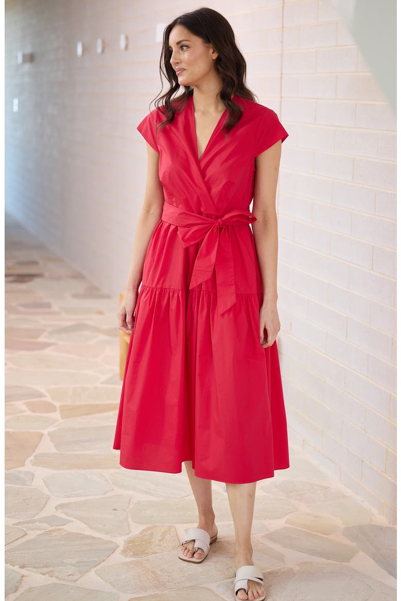 Posey Wrap Front Tiered Cotton Dress, Alternate, color, CHILLI