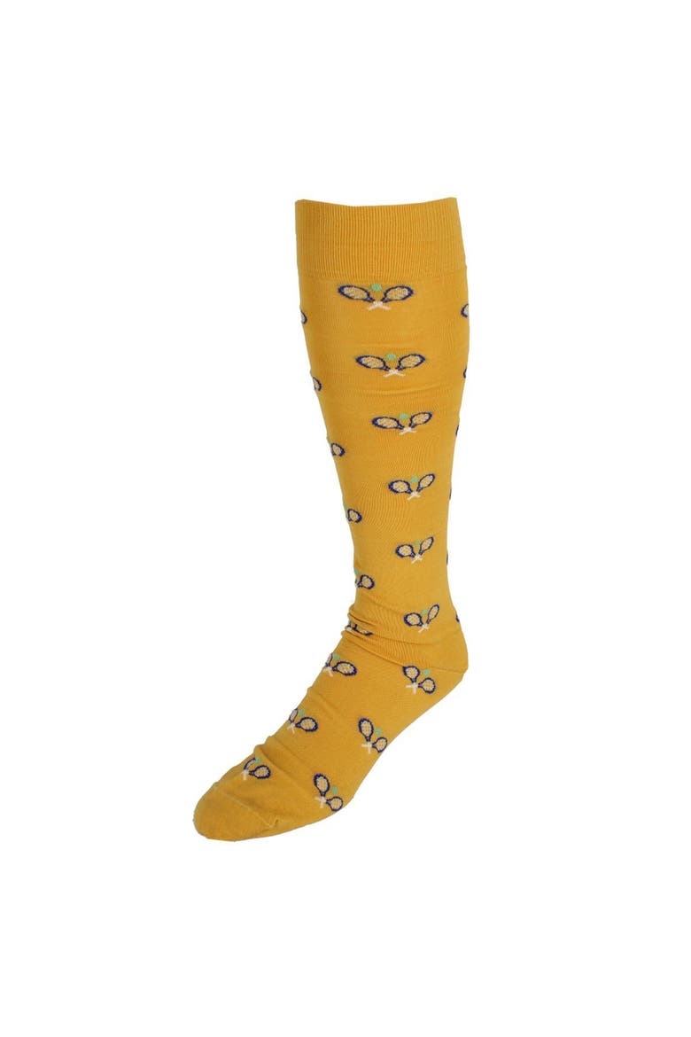 See You At The Club Racquet Ball Over The Calf Novelty Dress Sock, Main, color, Yolk Yellow