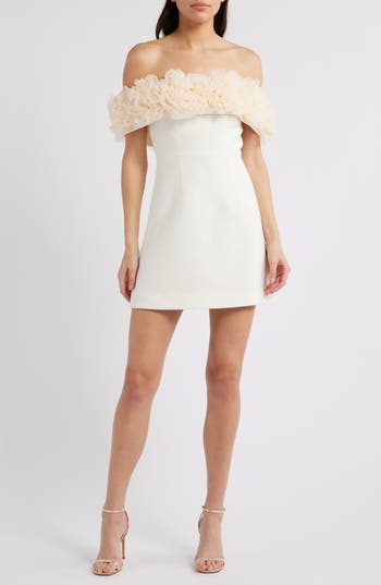 Sonya Moda Nahla Rosette Off The Shoulder Cocktail Minidress In White