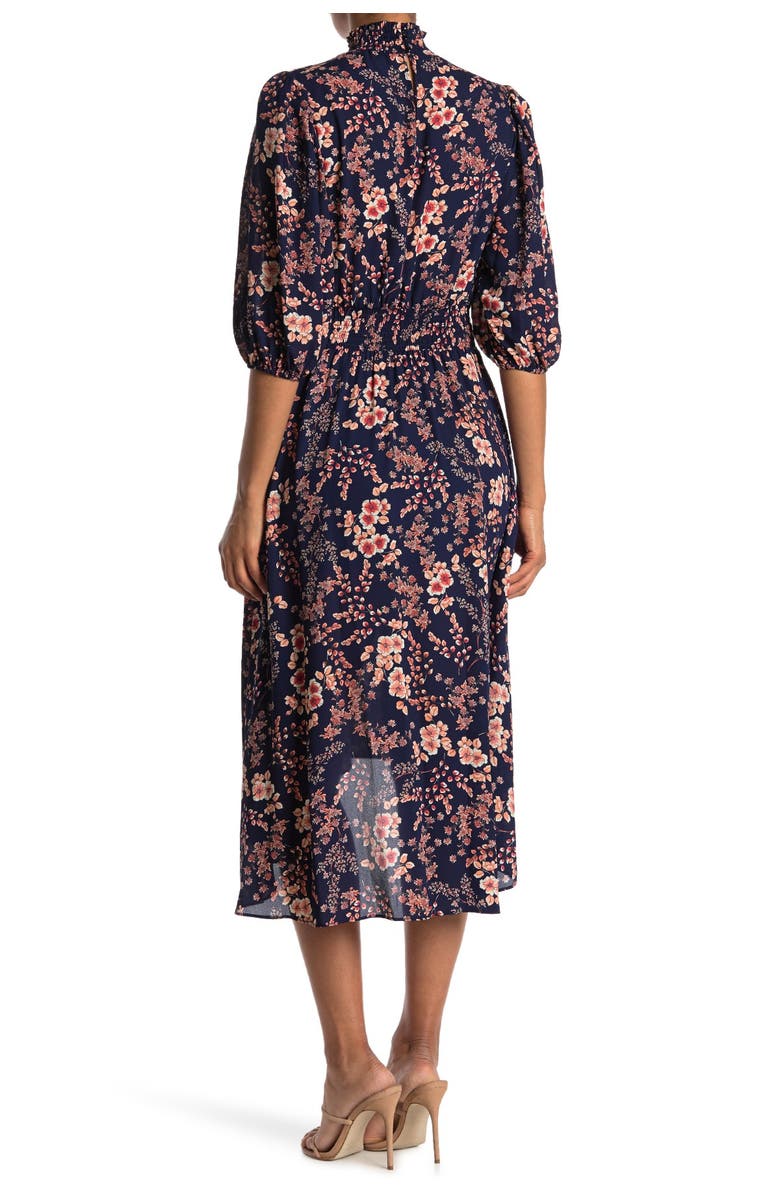 NANETTE NANETTE FOOTWR Smock Neck Long Sleeve Floral Print Waist Dress, Alternate, color, 