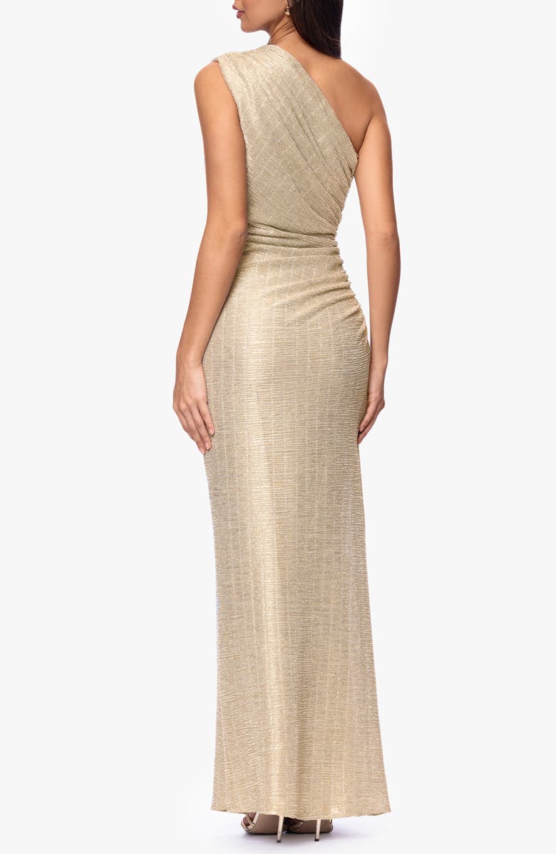 Betsy & Adam Metallic One-Shoulder Ruched Dress, Alternate, color, Silver/ Gold