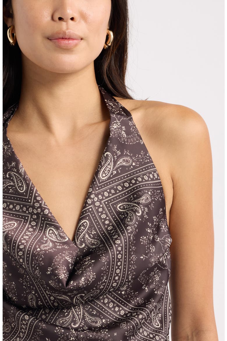 Halter Satin Minidress, Alternate, color, BROWN- IVORY SOL BANDANA