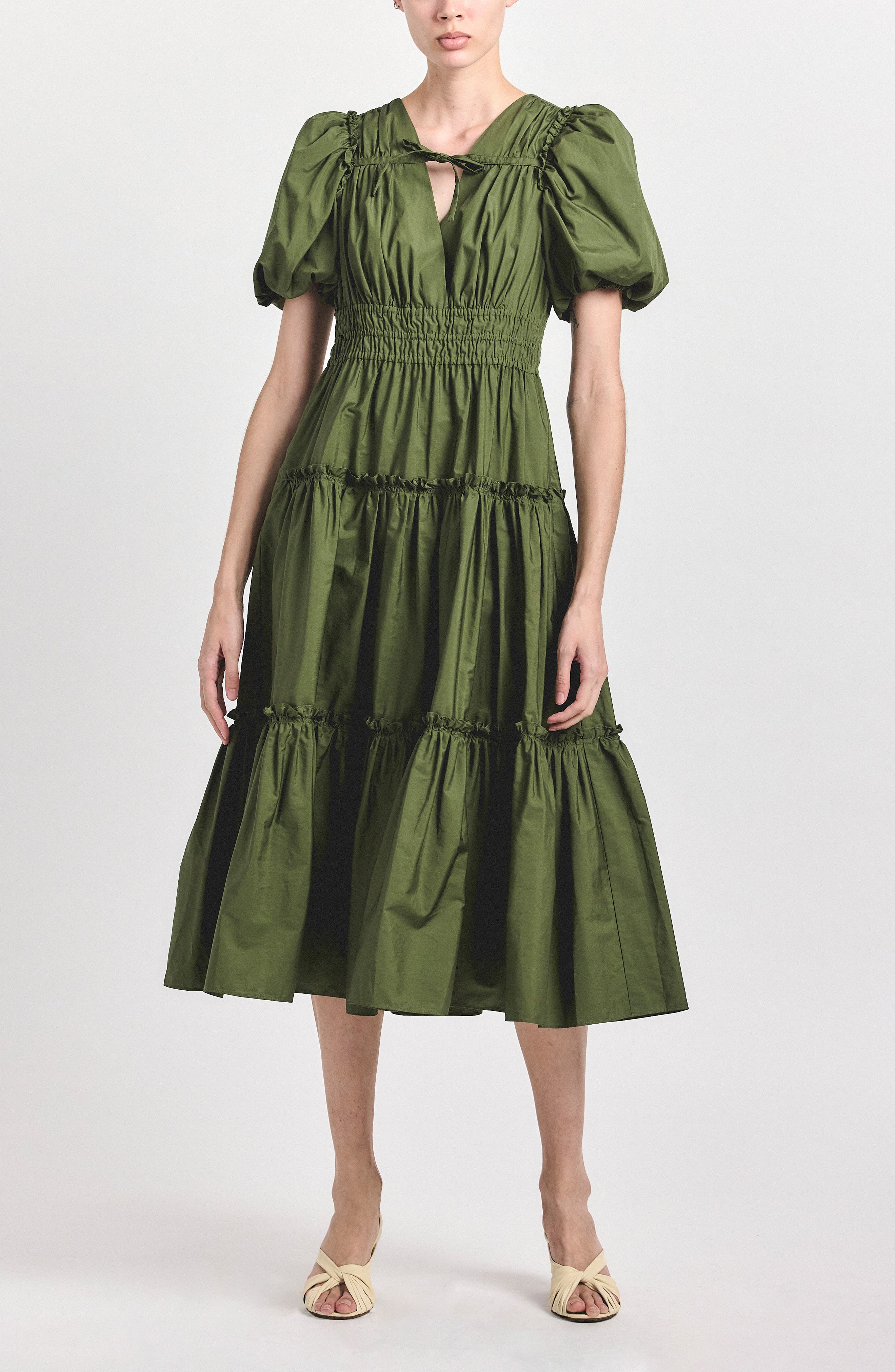 Derek Lam Phillipa Puff Sleeve Tiered Midi Dress
