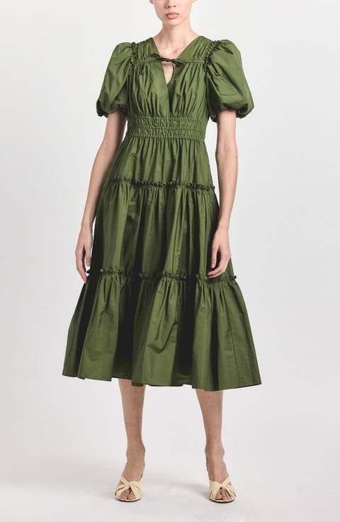 Phillipa Puff Sleeve Tiered Midi Dress