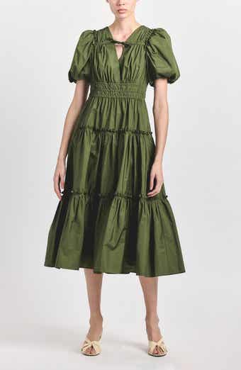 Derek Lam Phillipa Puff Sleeve Tiered Midi Dress