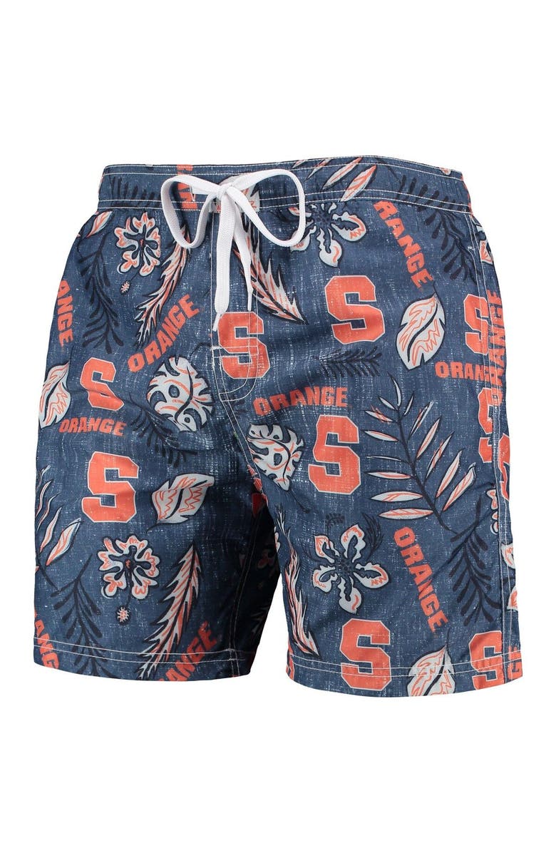 Wes & Willy Men's Wes & Willy Navy Syracuse Orange Vintage Floral Swim Trunks, Alternate, color, 
