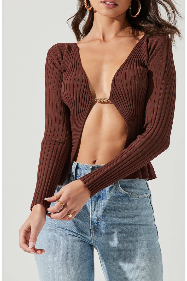 Angelique Rib Cardigan, Alternate, color, BROWN