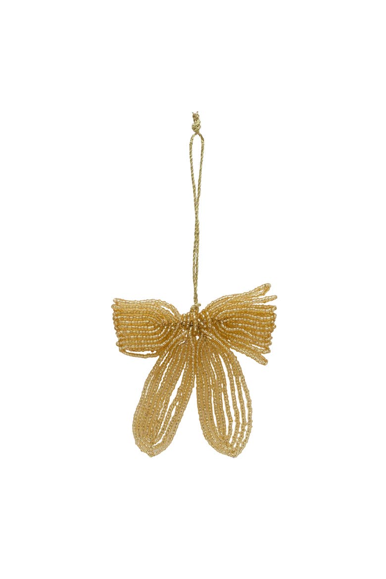 Ribbon Beaded Gold Christmas Tree Ornament, Main, color, Yellow