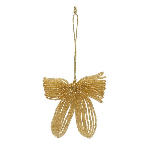 Ribbon Beaded Gold Christmas Tree Ornament