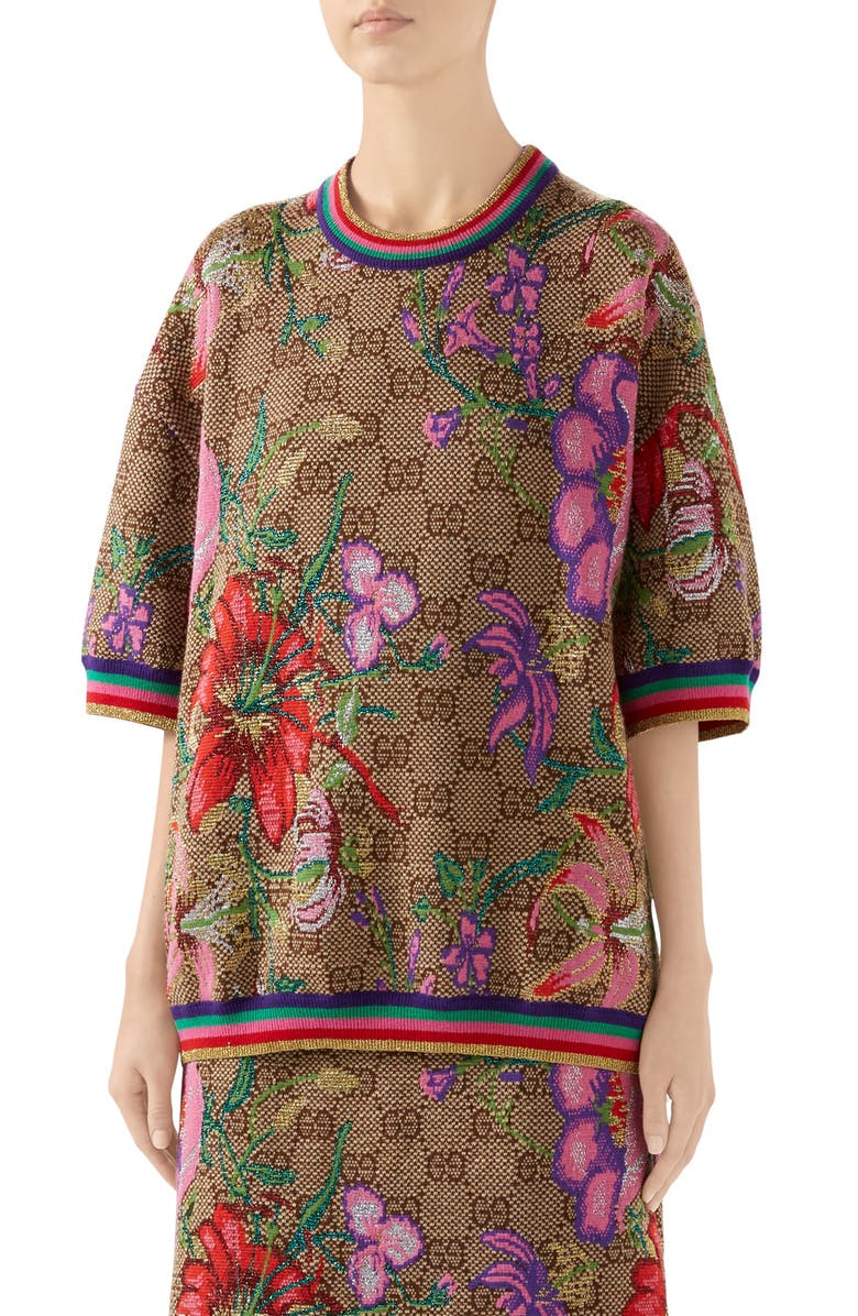 Gucci Floral GG Jacquard Wool Blend Sweater, Main, color,