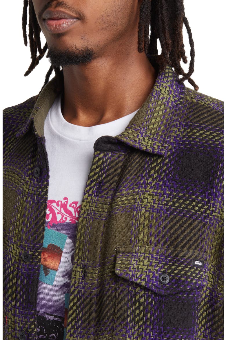 Saviano Plaid Button-Up Overshirt, Alternate, color, BLACK/ GRAPE LEAF